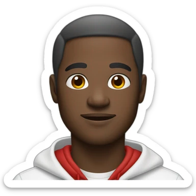 black man in white collared shirt and red hoodie sticker