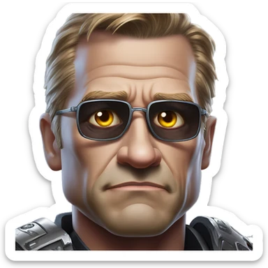 US president Terminator in Warcraft style, oil paint, mysterious eyes, intricate lips, masterpiece pose, odd perspective, beautiful, desirable, logical, midsommar, ikea sticker