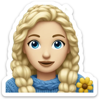 beautiful finnish blonde woman with blue eyes knitting flowers sticker