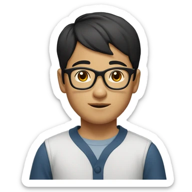 short black haired asian in early 12's boy with glasses sticker