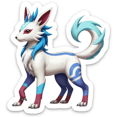 Colorful Skilled Adept Graceful Asian Painted WereGarurumon-Suicune-Linoone-Meloetta-Renamon-Zangoose-fusion-hybrid-creature (full body) sticker