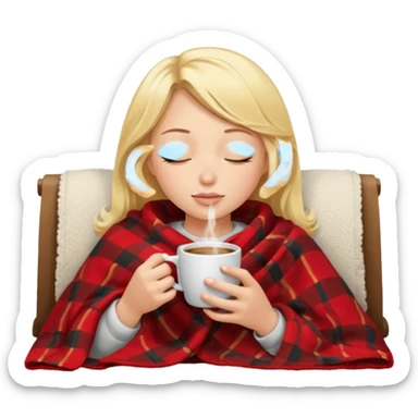 Blonde girl inside a blanket sipping coffee eyes closed sticker