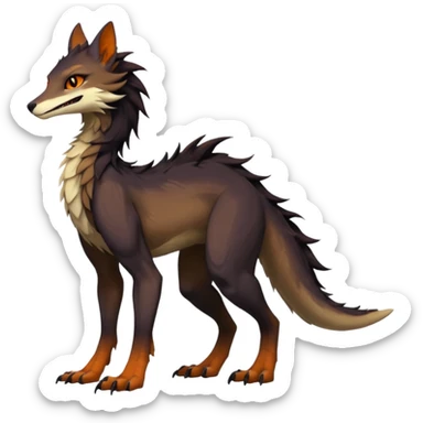 Brown and beige badass elegant wild beautiful natural cute badass epic exotic anthro modern furry 2-legged sergal-vernid-creature, full body, dark-brown-black-gradient pretty hair, with a long tufted tail, beautiful hazel-orange eyes, aesthetic, art by LiLaiRa, art by art by Falvie sticker