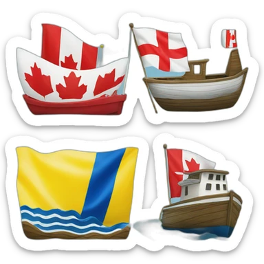 Boats, sea, flag of Canada, flag of Ukraine sticker