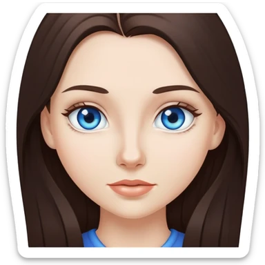 White girl with long dark brown hair and blue eyes sticker