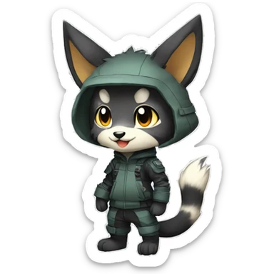 Kemono-style, Chibi, Anthro-Fur-Sona-Fakémon, techwear, Full Body sticker