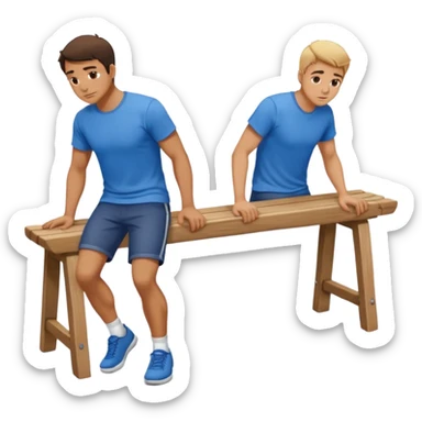 A man bent over a bench and andother man behind him sticker