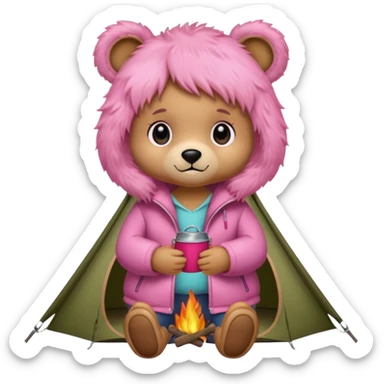 A girly Teddy bear camping sticker