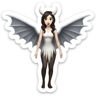 brunette demon woman with pale skin and wings full body sticker