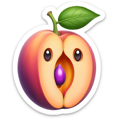 Peach with hole eggplant stuck in hole in peach  sticker
