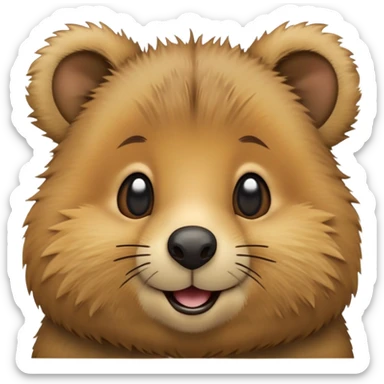 cinematic-realistic quokka-emoji,-small-round-frame, head tilted in an endearing manner, comical smile, giant-fluffy-cheeks-large-smile-fluffy-brown-fur-radiating-a-warm-softness,-big-round-eyes-filled-with-joy, realisticround  fluffy zoomed in, large black eyes sticker