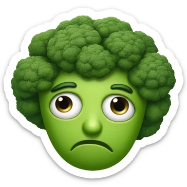 A broccoli with sad eyes and a trembling lip looks upset, as if saying goodbye. sticker