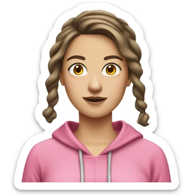 white brunette woman wearing pink hoodie with bows in her hair sticker