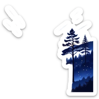 A mesmerizing night sky filled with falling stars, streaking across the dark expanse in bright trails of light. The sky is deep indigo, dotted with distant stars, while the shooting stars create a sense of magic and wonder. The landscape below is tranquil, with silhouettes of trees and mountains, adding to the peaceful, celestial atmosphere. Some of the falling stars are bright and large, while others are smaller, creating a dynamic, sparkling effect in the night sticker