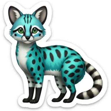 Cobalt-Blue green turquoise black white genet-civet-serval-furret-Noibat-fusion-hybrid-creature (full body) sticker