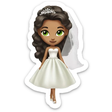 Bratz, bride, brunette hair, olive skin, green almond cat eyes sticker