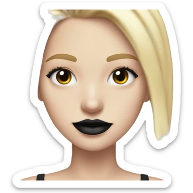 White Girl with long blonde hair eyes closed smiling black tank top and black lipstick,  long eyelashes sticker