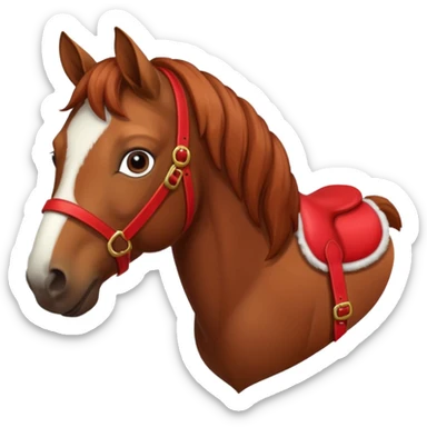 a christmas brown horse with a red saddle sticker