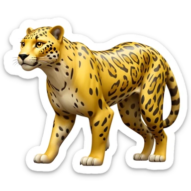 cinematic-jaguar-realistic-full-body-standing-emoji,-muscular-and-stealthy-frame-ready-to-pounce,-long-tail-curving-slightly,-head-tilted-dramatically,-sleek-yellow-fur-with-dark-rosettes,-piercing-yellow-eyes,-simplified-yet-realistic sticker