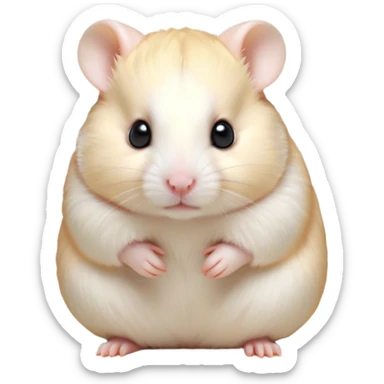 Cinematic Noble Cream Hamster Portrait Emoji, Poised and regal, with a tiny, compact build and a smooth, pristine cream fur, deep-set soulful dark eyes, Simplified yet sharp and sophisticated features, highly detailed, glowing with a soft, dignified glow, high shine, intelligent and energetic, stylized with an air of miniature elegance, focused and attentive, soft glowing outline, capturing the essence of a watchful and confident rodent, so majestic it feels as though it could scurry out of the screen with effortless authority! sticker
