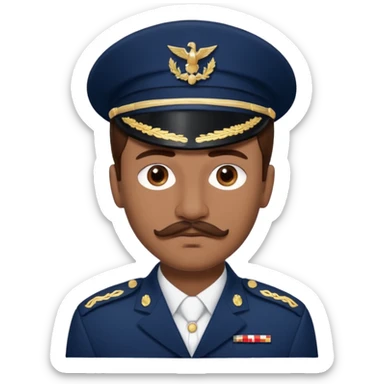 A Young man with brown hair laid back, with mustache and no beard, with pretty brown eyes, thin lips, wearing navy blue army uniform, looking like Leonidas from “Wounded love” Turkish series sticker