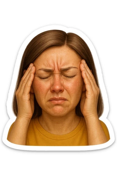 emoji stile iphone di donna con mal di testa, iperrealistico 4k sticker