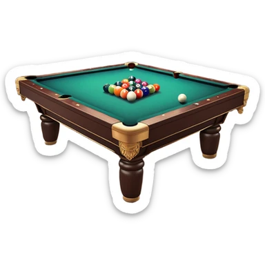 A billiard table with colorful balls arranged in a triangle, and a cue stick poised to break. The scene is set in a dimly lit room, with focused lighting highlighting the balls and table, emphasizing skill, precision, and strategy in the game of pool. sticker