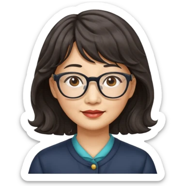 asian woman 50 yr old wavy hair bangs glasses sticker