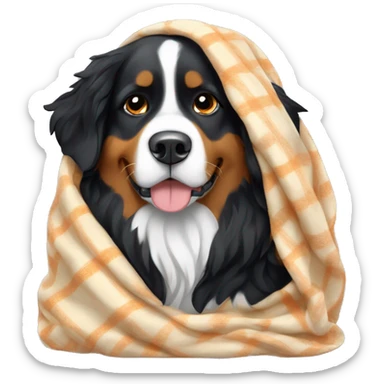 bernese mountain dog snuggled up in a blanket sticker