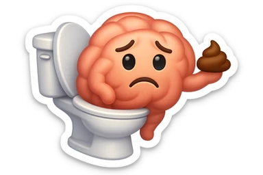 emoji stile iphone di un intestino che esce dal wc con in mano una montagnetta di feci con espressione triste a palline sticker