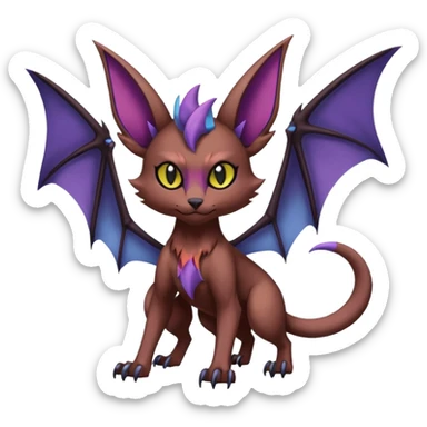 Asymmetrical dark dull pointy edgy Noivern-Noibat-Purloin-Torracat-Lykoi-Caracal-bat-cat-Fakemon-fusion-hybrid-creature with bat-wings on head as ears sticker
