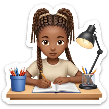 Black girl with box braids doing homework sticker