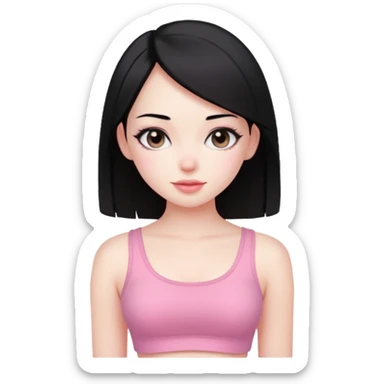 Cute girl with black hair straight with pale skin and with pink crop top coquette sticker