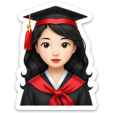 Graduate asian black hair with wavy hair long  with red stash  sticker
