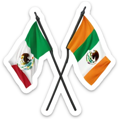 Mexican flag on pole crossed with irish flag on pole sticker