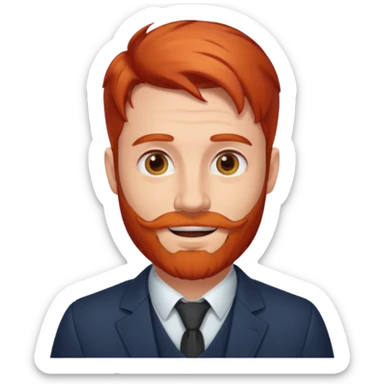 emoji of a 30-year-old man, mature appearance, gentleman features, red hair, beard, cheerful expression sticker