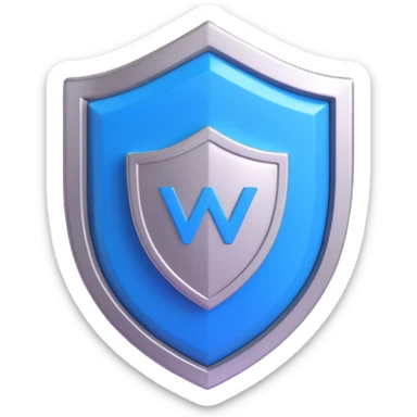 VPN shield icon, 3D style, glossy, blue and silver sticker