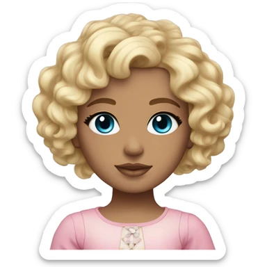 Tan skin, ocean blue doll eyes, blonde curly hair, feminine, pink, girl, angelic sticker