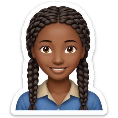 kenyan woman with long, black, braided hair in rows, brown eyes, pretty, round face sticker