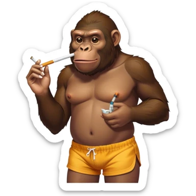 Ape in bathing shorts smoking cigarettes  sticker