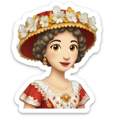 traditional Valencian dress from Valencia Spain with elaborate headdress, fallera sticker