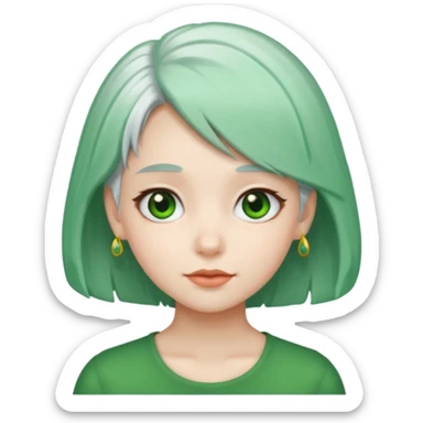 girl with white hair green hair clip sticker