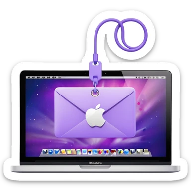 Discount tag with macbook ios light violet elements. sticker