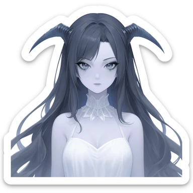 Beautiful ethereal Gorgeous Vampiric Edgy spectral dark greyish-blue whitish gloomy spectral Anime Poltergeist Lady  with a beautiful white dress sticker