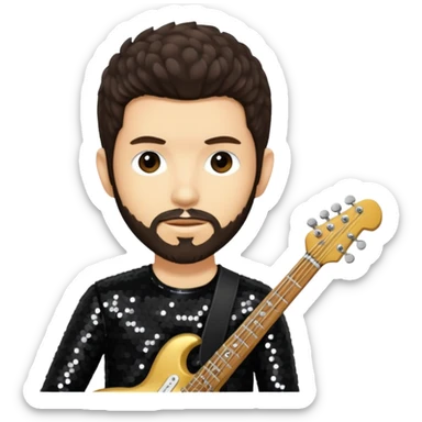 Brad Delson from Linkin Park with dark brown hair, light skin, black sequin outfit sticker