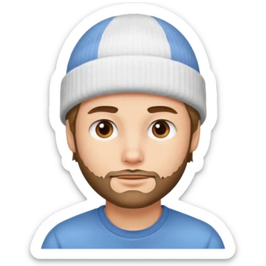 A guy head with white beanie sticker