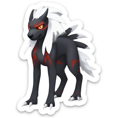Black Cool Edgy Absol-Houndoom-Garchomp-Luxray Fakémon Digimon with Red and white Edgy markings, full body, outlined sticker
