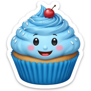Blue cupcake with a happy face sticker