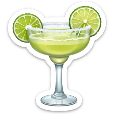 Margarita – glass with salted rim, lime wedge, ice sticker