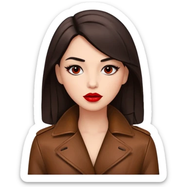 brunet in cuir coat with red lips and black eyes sticker